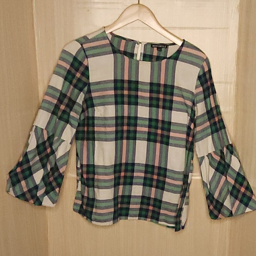 J. Crew Mercantile Green Pink Plaid Flannel Top 6